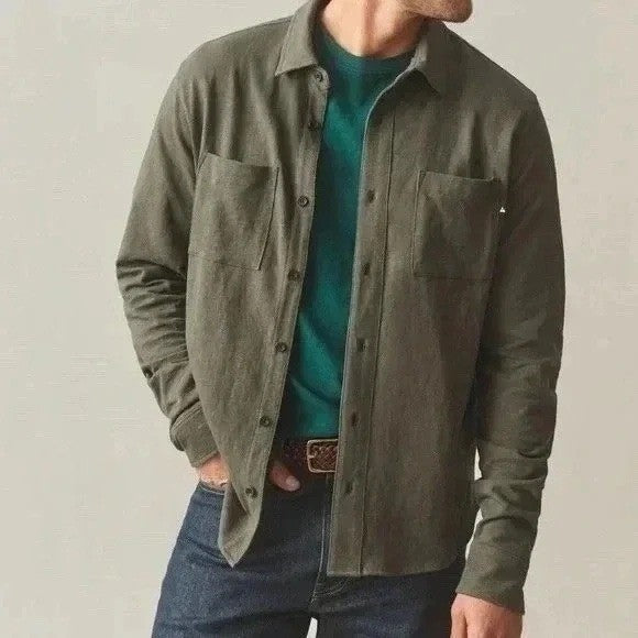 American Giant Premium Slub Shirt Mens Large Green Cotton Back Yoke Button Up