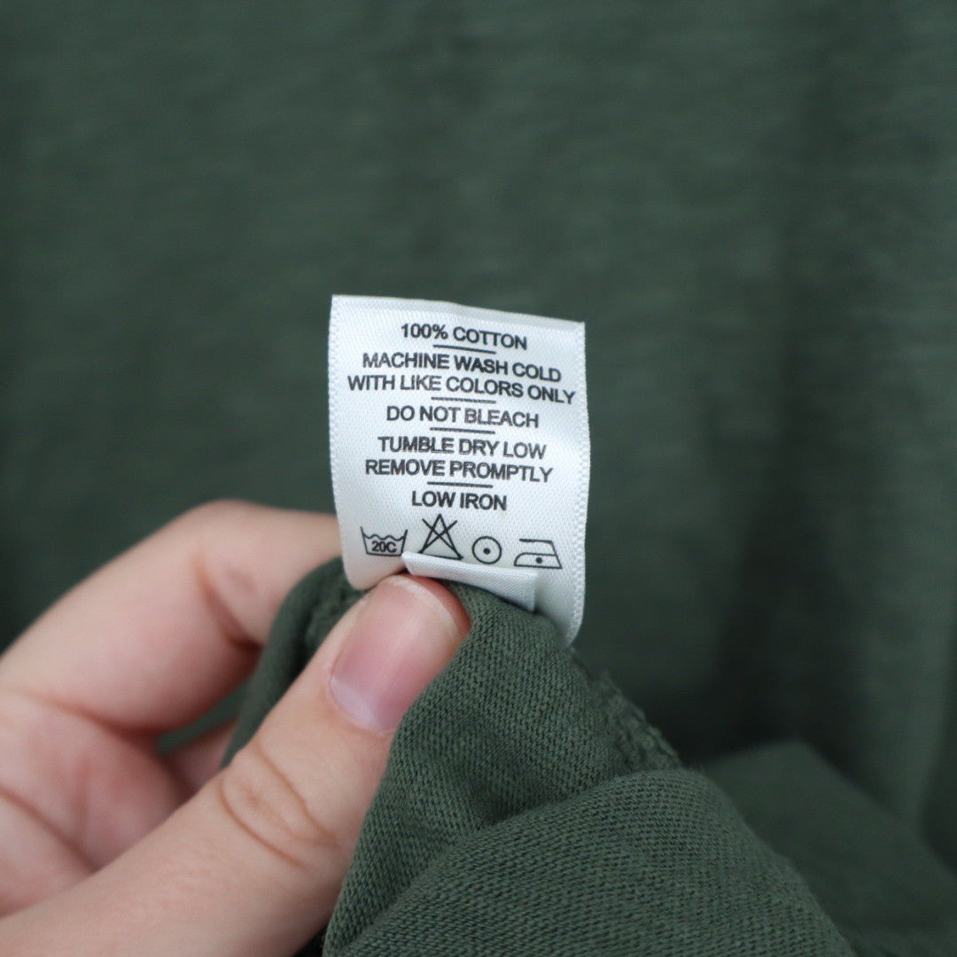 American Giant Mens V Neck T Shirt Green Cotton Made in USA Size Small