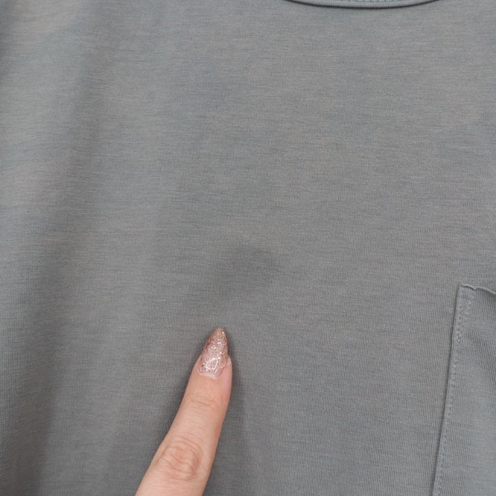 Cuts Elongated T-Shirt Men Gray Short Sleeve Outdoor Wear Front Pocket Crew Neck
