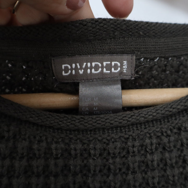 H&M Divided Mens Olive Green Waffle Knit Longline Sweater Crew Neck Size M