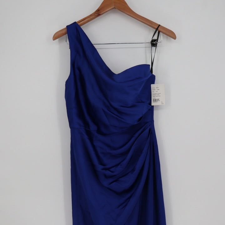 After Six One-Shoulder Cat-Eye Neckline Fit and Flare Satin Maxi Dress Size 4