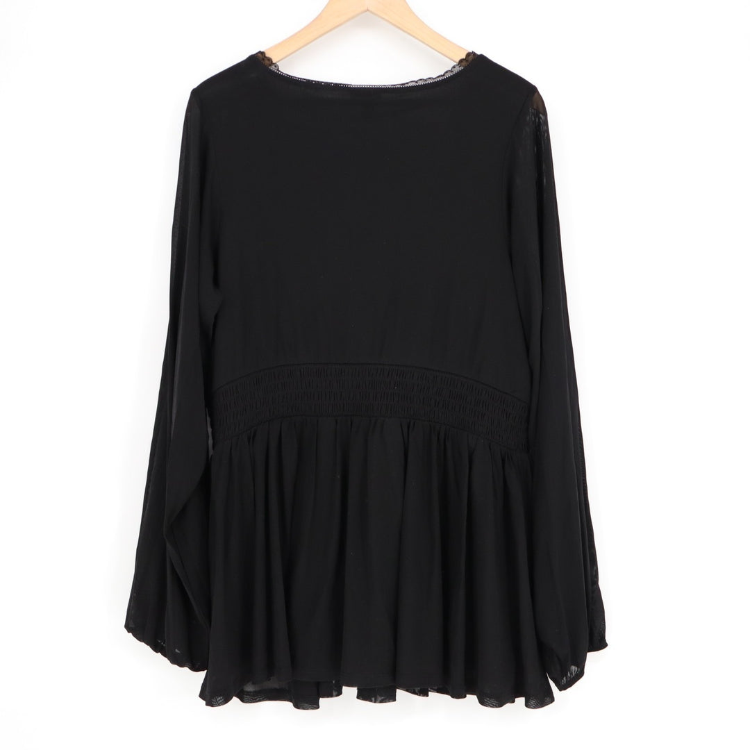 Torrid Babydoll Top Womens 2x Deep Black Nylon Stretch Mesh Smocked Waist V-Neck