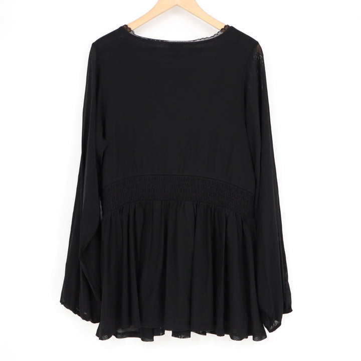 Torrid Babydoll Top Womens 2x Deep Black Nylon Stretch Mesh Smocked Waist V-Neck
