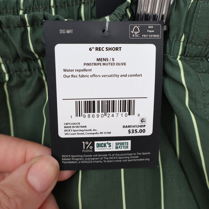 DSG Mens 6" Rec Short Pinstripe Muted Olive Green Water Repellent Small