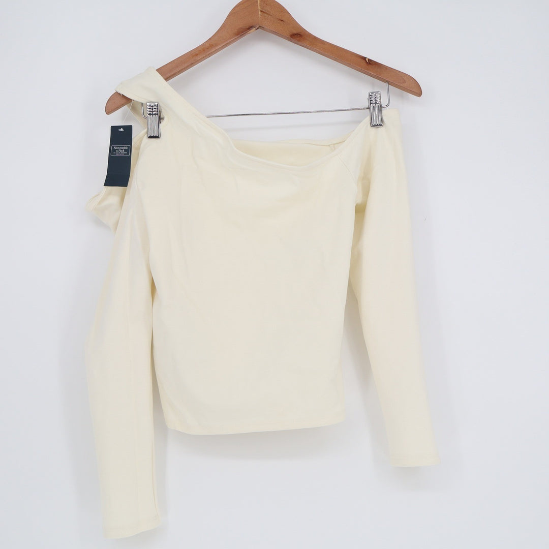 Abercrombie & Fitch Cream One Shoulder Long Sleeve Top Large