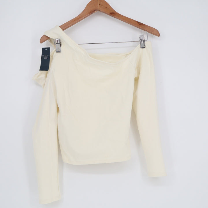 Abercrombie & Fitch Cream One Shoulder Long Sleeve Top Large