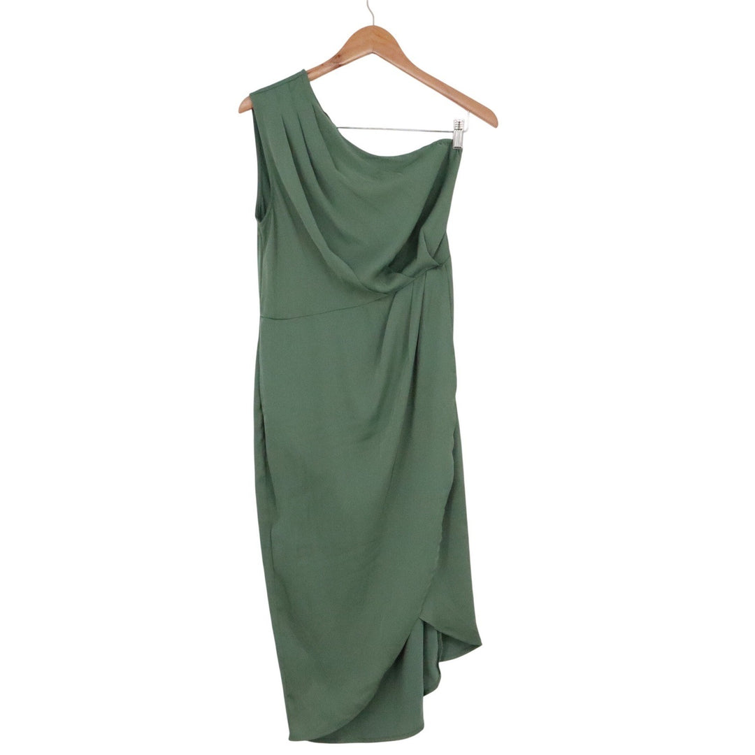 PRETTYGARDEN Women's One Shoulder Draped Midi Dress Sage Green Medium