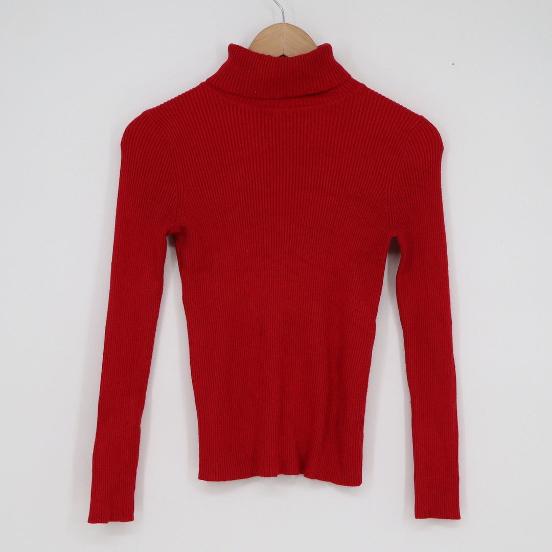 Ambiance Apparel Red Ribbed Turtleneck Sweater Long Sleeve Slim Fit Women L