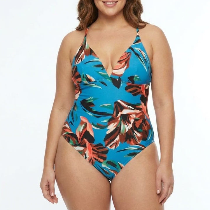 Calia Womens 12 Tranquil Blue Floral Triangle Strappy Back One Piece