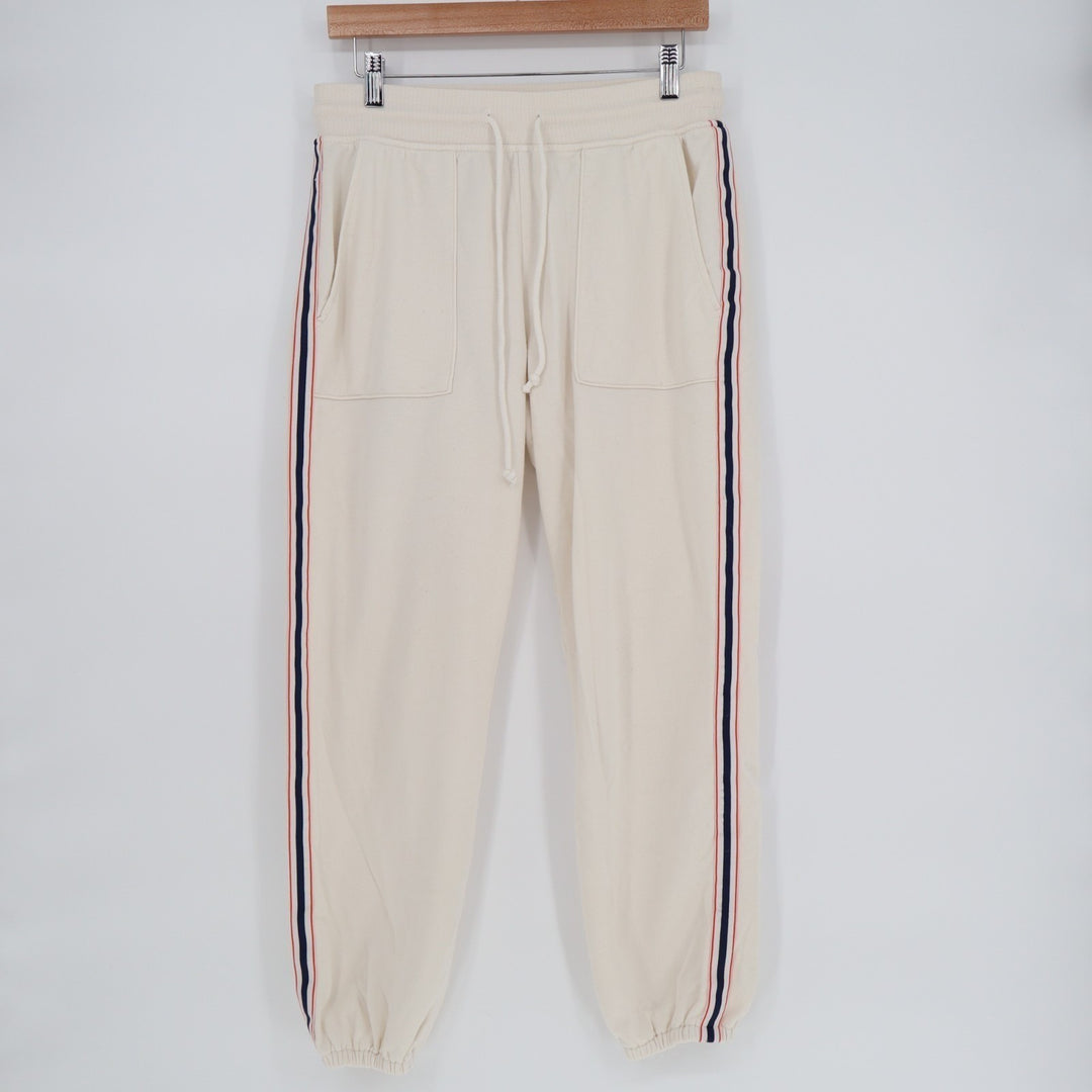 Lou & Grey Jogger Pants Womens Small Cream Side Stripe Cotton French Terry Lined