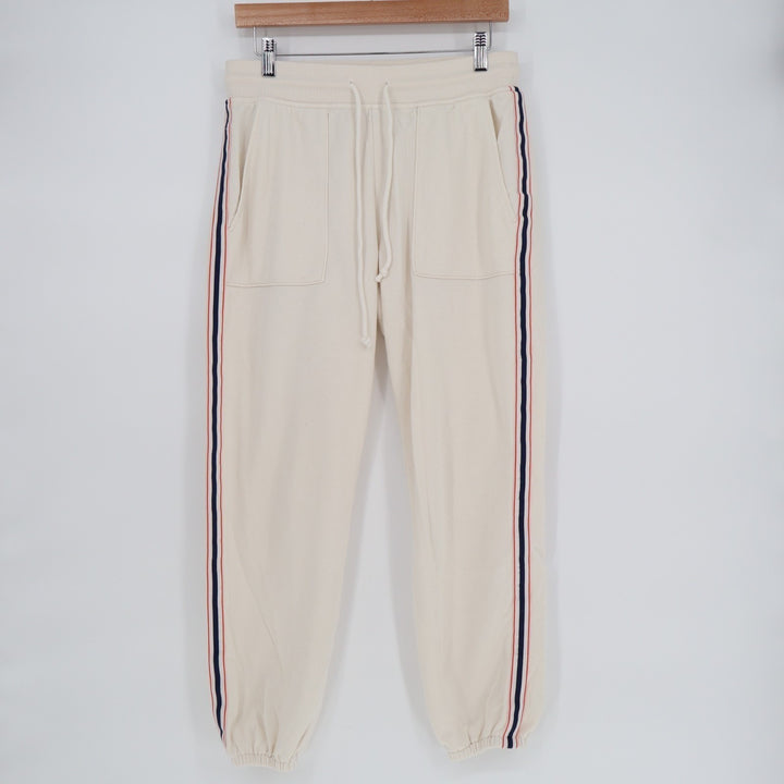 Lou & Grey Jogger Pants Womens Small Cream Side Stripe Cotton French Terry Lined