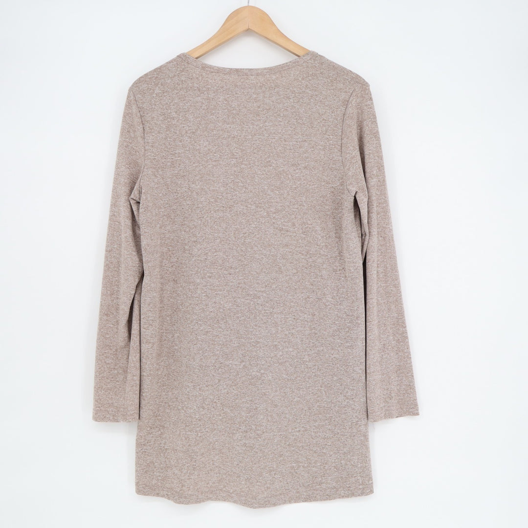 T-Shirt Womens Large Brown Knit Long Sleeve Front Twist Round Neck Pullover