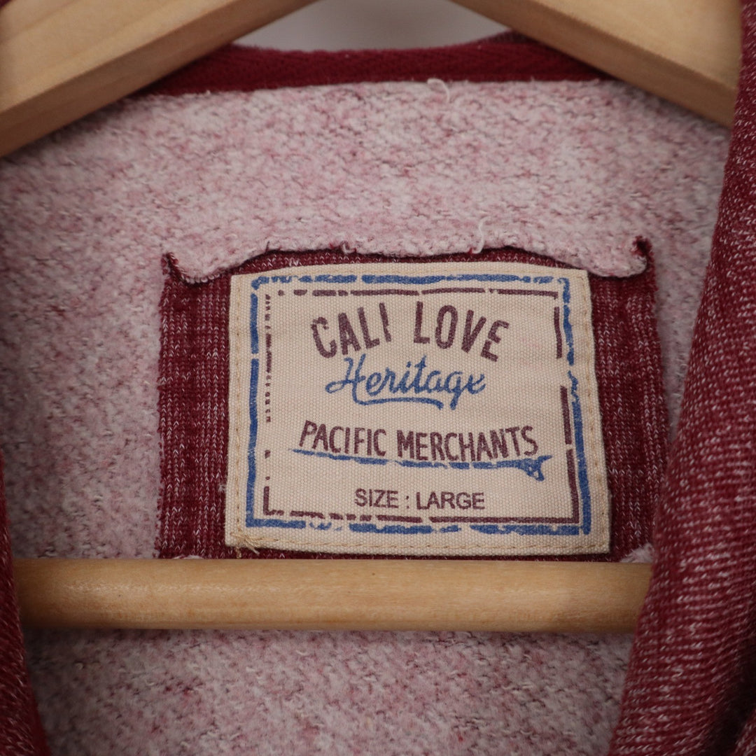 Cali Love Heritage California Zip Up Hoodie Burgundy Red Marl Graphic Large
