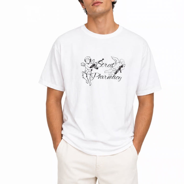 Street Pharmacy Mens XL White Graphic T-Shirt Cherub Rx Logo Streetwear Tee