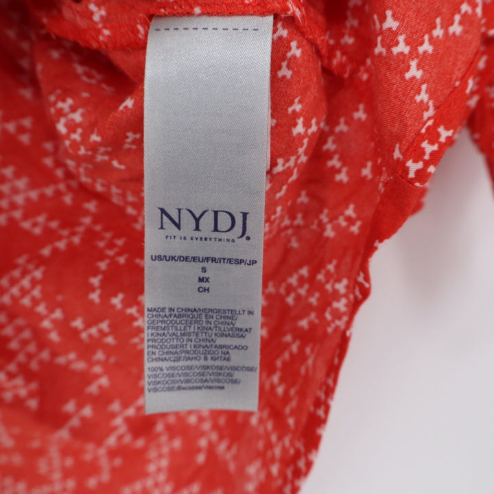 NYDJ Womens Red Geometric Print Henley Blouse 3/4 Roll Tab Sleeve Small