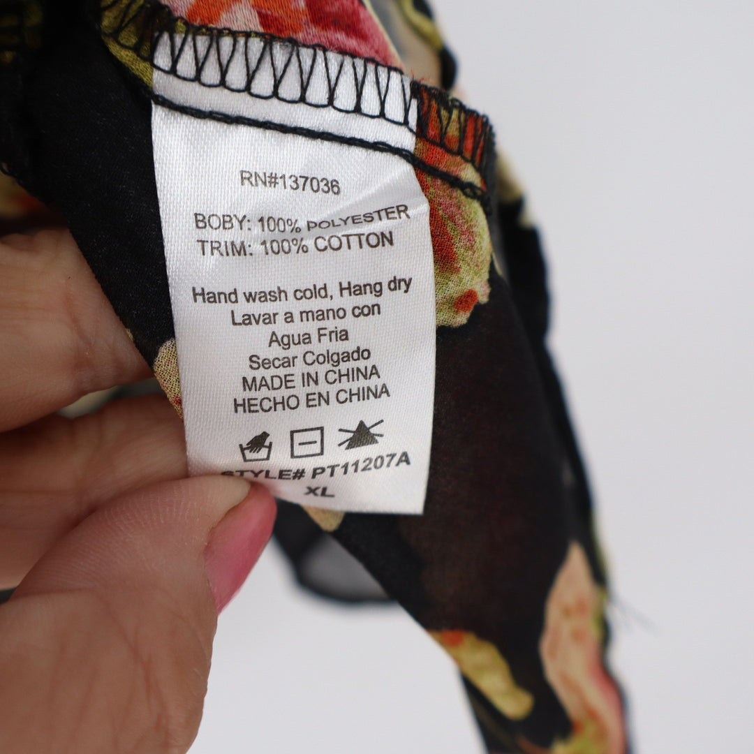 Paper Crane Blouse Womens XL Black Floral Cold Shoulder Tiered Exc
