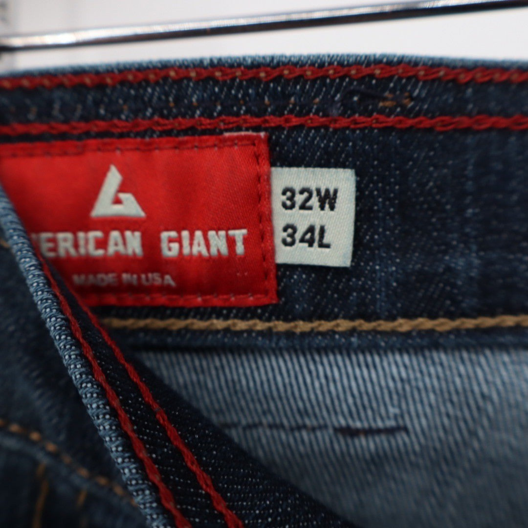 American Giant Dakota Stretch Denim Straight Fit Jeans Dark Wash Mens 32X34
