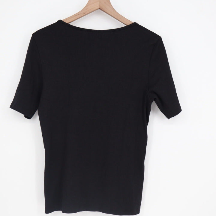 American Giant Black Ribbed Square Neck Short Sleeve Tee Shirt Womens XL