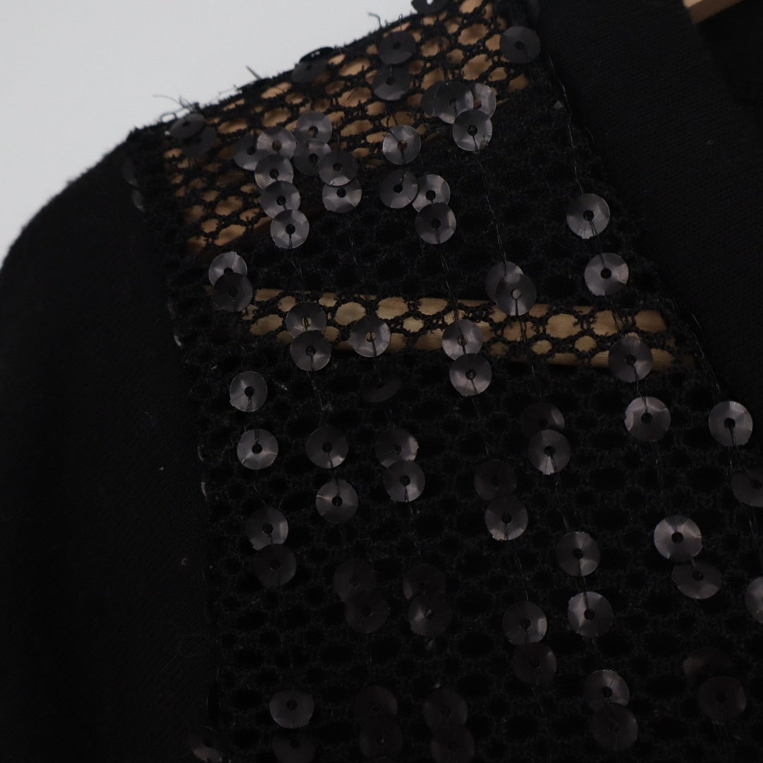 Poof Womens Black Sequin Crochet Mesh Button Front Cardigan Sweater 12725 Large
