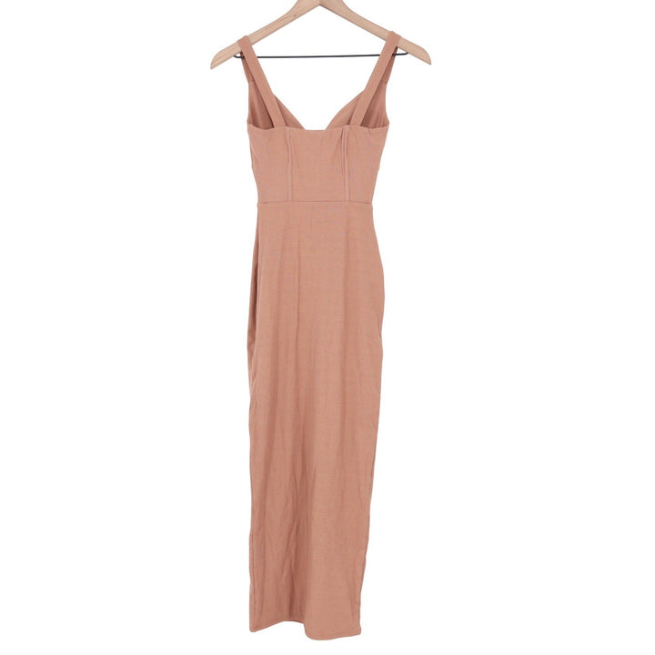 Naked Wardrobe Ribbed Corset Midi Dress Mauve Brown Size L