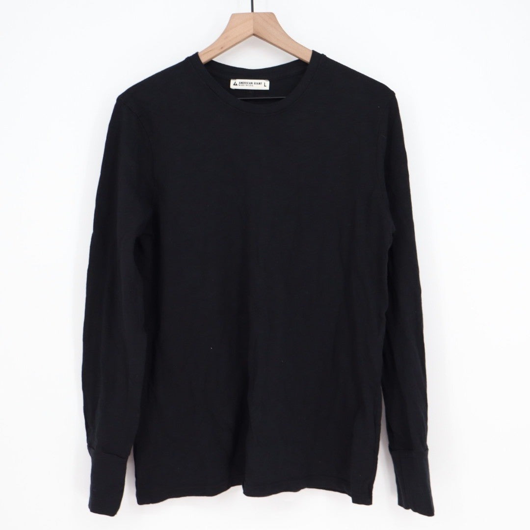 American Giant Womens Black Long Sleeve Crew Neck Cotton T Shirt Size L