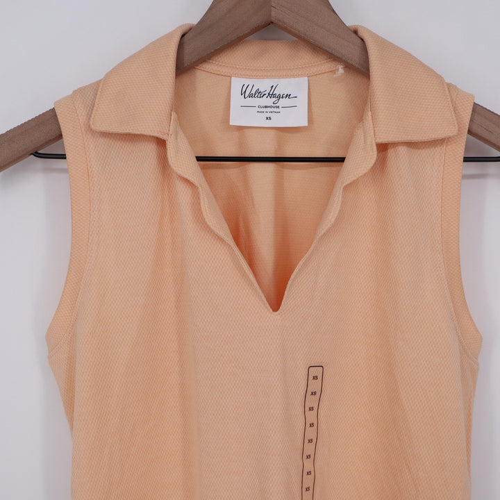 Walter Hagen Clubhouse Womens Sleeveless Golf Polo Shirt Peach Orange XS
