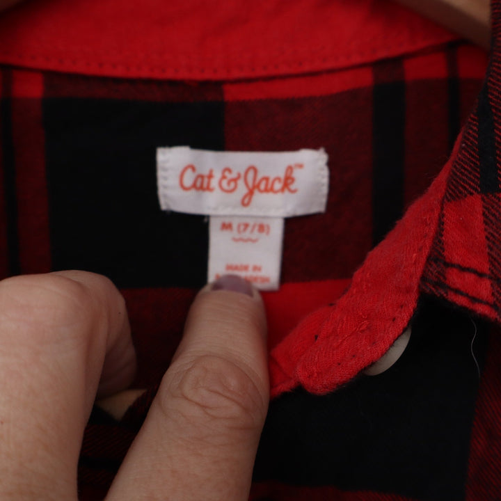 Cat & Jack Kids Red Black Buffalo Plaid Button Down Shirt Size M 7/8
