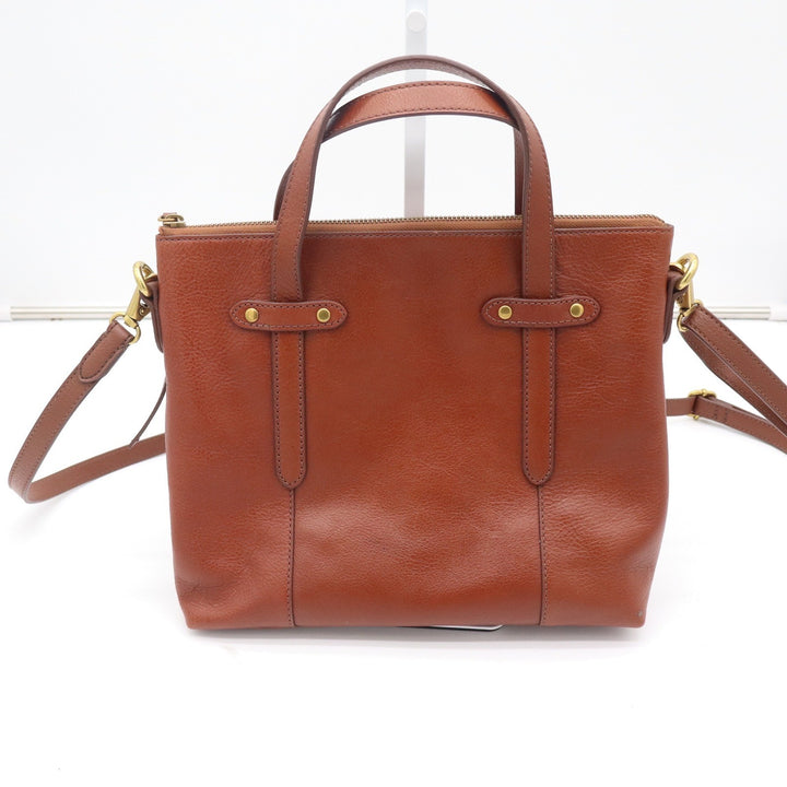 Fossil Felicity Satchel Cognac Brown Leather Crossbody Handbag Gold Hardware