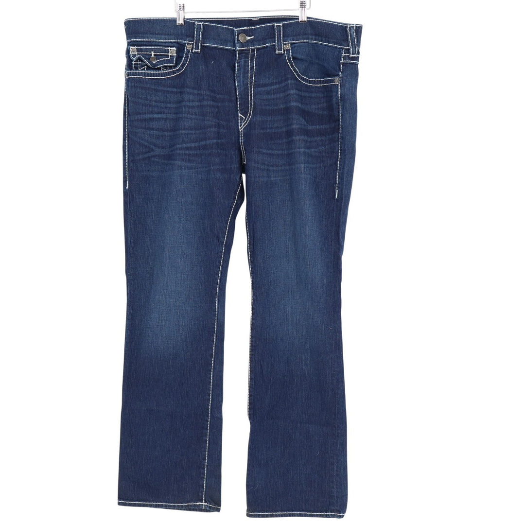 True Religion Jeans Mens 42 Blue Whiskering Denim Cotton Stretch Straight Leg
