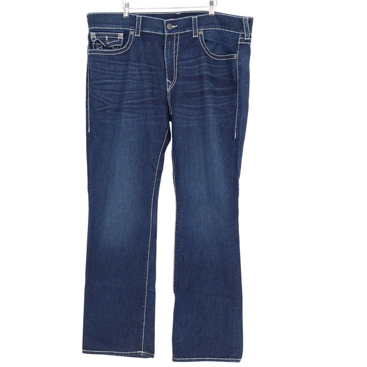 True Religion Jeans Mens 42 Blue Whiskering Denim Cotton Stretch Straight Leg
