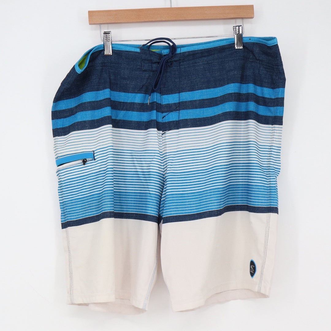 O'Neill Boardshorts Mens 40 Hyperfreak Blue White Striped Stretch Good