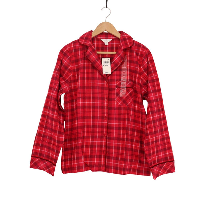 Charter Club Flannel 2-PC Pajamas Set Womens XS Red Plaid Cotton Lapel Collar