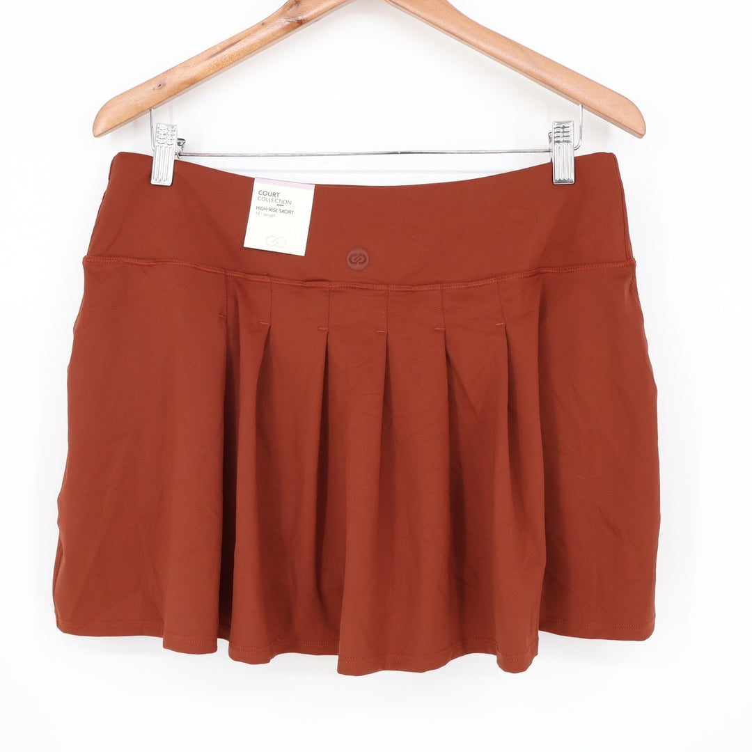 CALIA Womens Court Collection Back Pleated Skort Red Brown High Rise Large