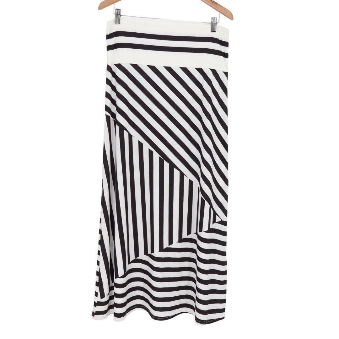 Black White Stripe Maxi Skirt Boho Casual Beach Resort Size L