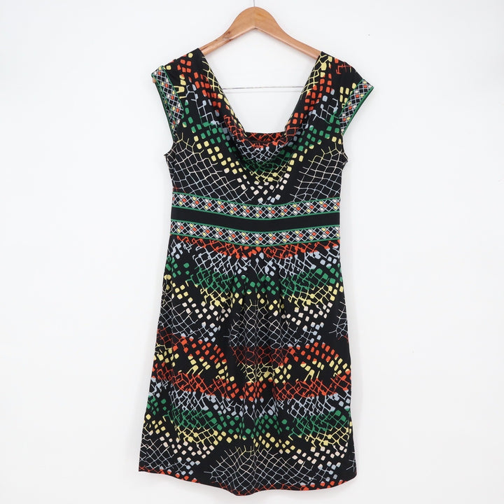 BCBGMAXAZRIA Dress Women's S Black Geometric Cowl Neck Excellent