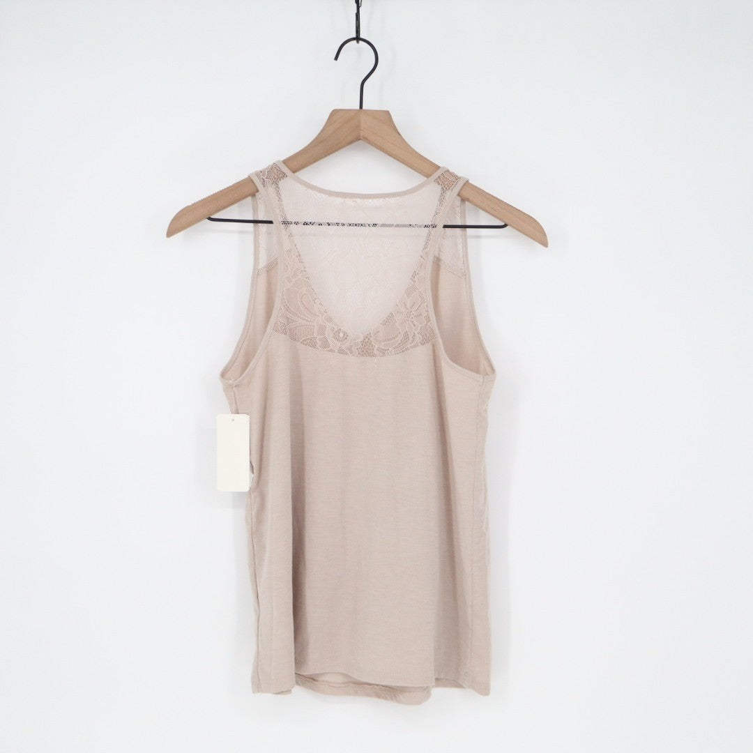 Flora By Flora Nikrooz Camisole Top Womens Small Beige Stretch Lace Strap V-Neck