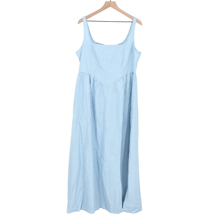 Pink Diamond Rhaziya Midi Dress Blue Square Neck Smocked Back Sleeveless Size 14