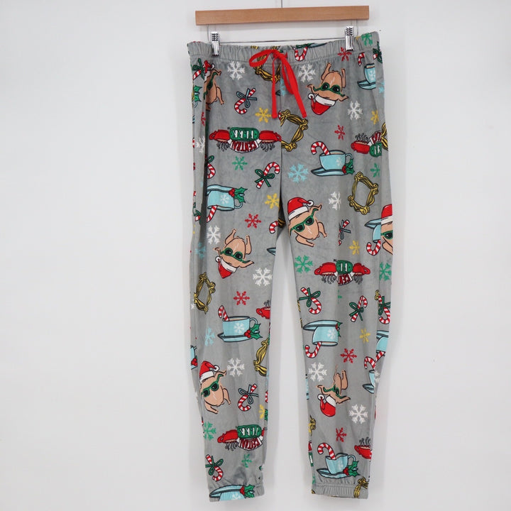 Friends TV Series Christmas Pajama Pants Gray Fleece Joggers Central Perk Large