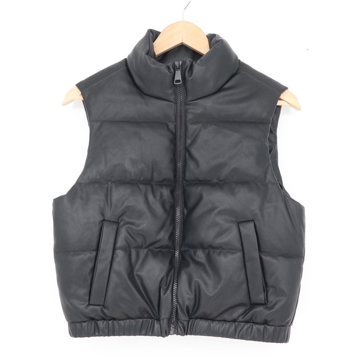 Full Tilt Womens Black Faux Leather Puffer Vest Quilted Zip Up Cropped Size M
