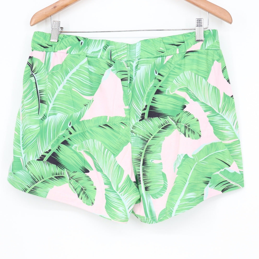 Ekouaer Womens Pajama Set Large Green Pink Tropical Banana Leaf Print 2pc PJ