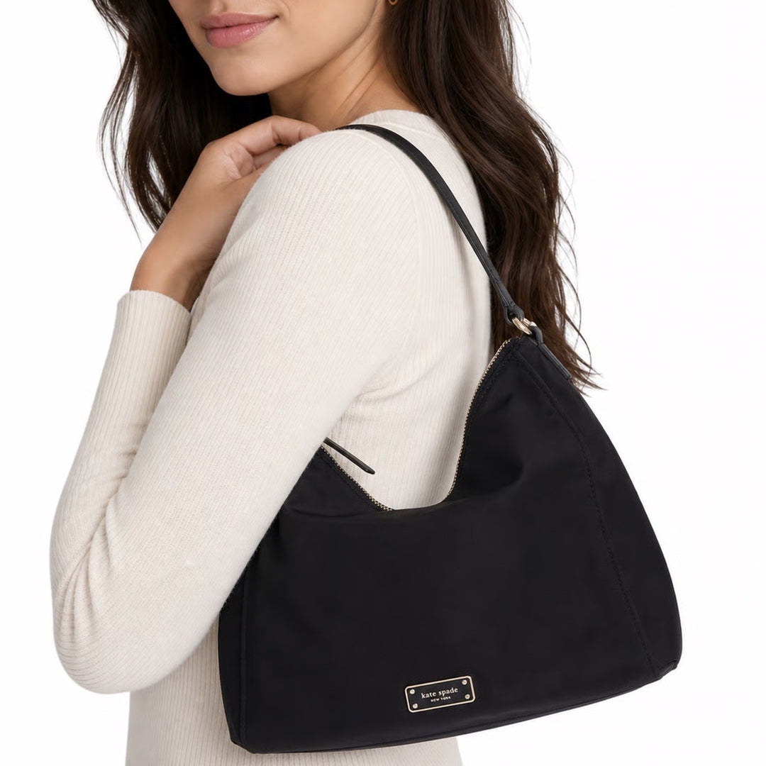 Kate Spade Black Nylon Hobo Shoulder Bag Gold Hardware