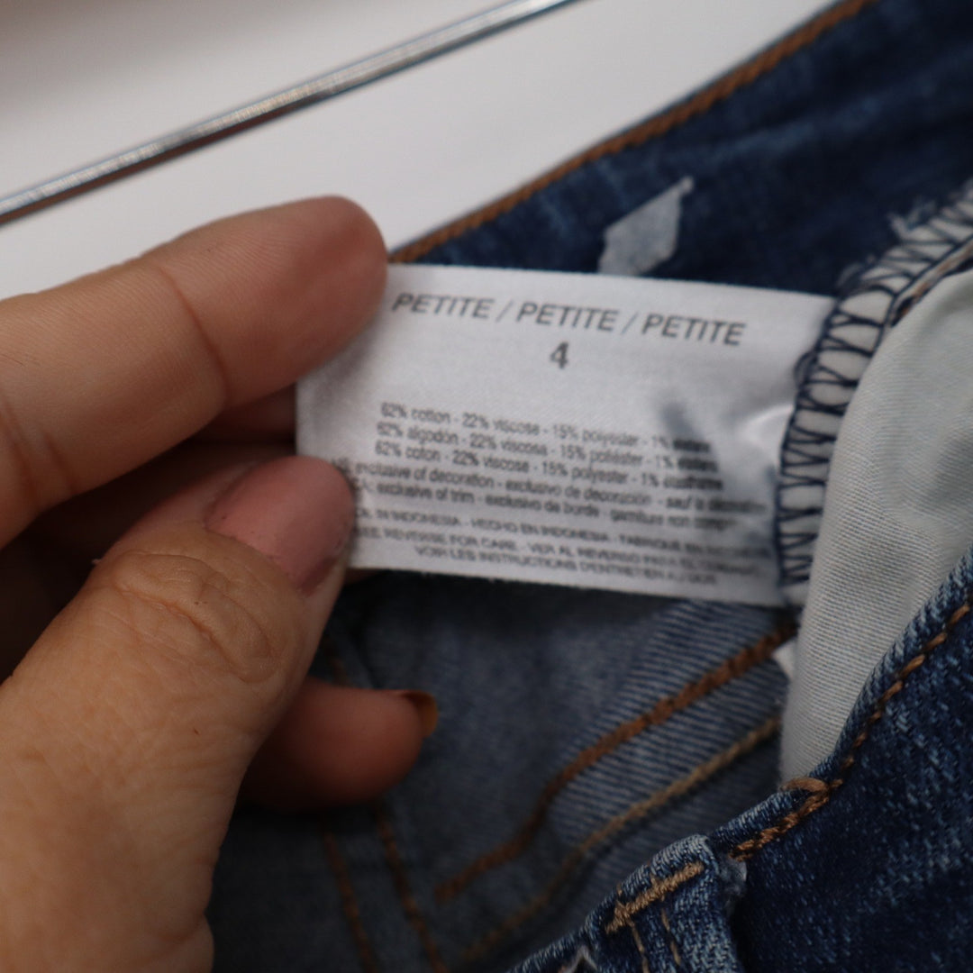 Petite Dark Wash Skinny Jeans Size 4P Stretch Denim Whiskered Indigo Slim Leg