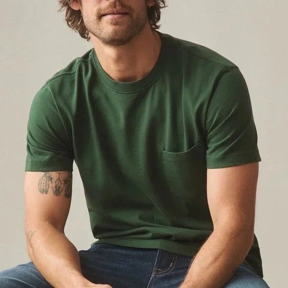 American Giant Pocket T Shirt Forest Green Short Sleeve Made in USA Size S