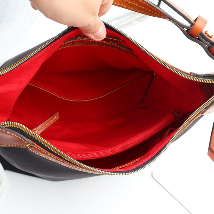 Dooney & Bourke Wayfarer Nylon Hobo Bag Black Tan Leather Trim Shoulder Bag NEW