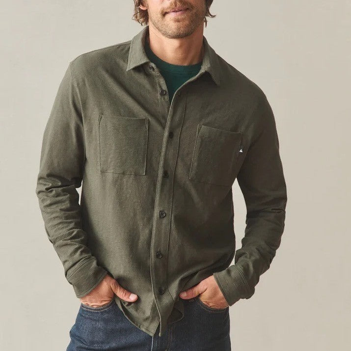 American Giant Premium Slub Shirt Men 2XL Olive Green Cotton Back Yoke Button Up