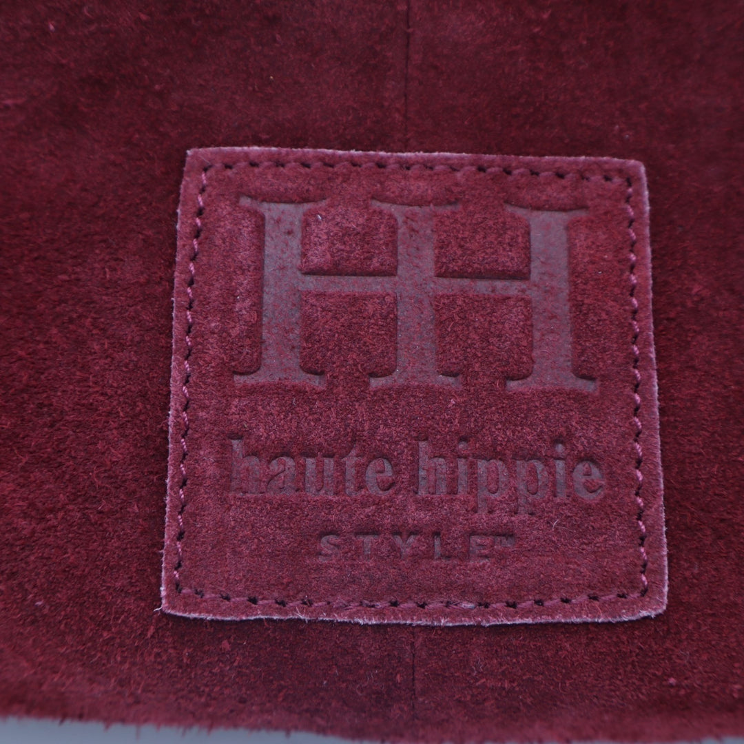 Haute Hippie Fringe Suede Bucket Bag Womens Burgundy Inner Pocket Shoulder Strap