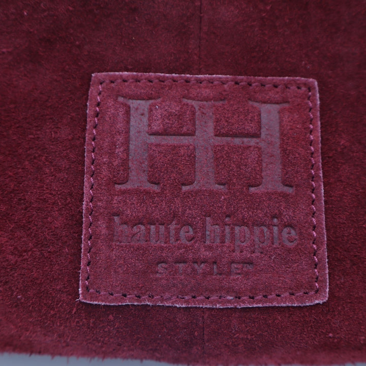 Haute Hippie Fringe Suede Bucket Bag Womens Burgundy Inner Pocket Shoulder Strap