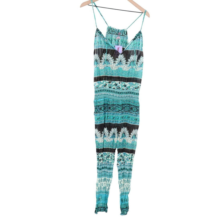 Calypso St Barth Jumpsuit XS Blue Black Paisley Print Spaghetti Strap