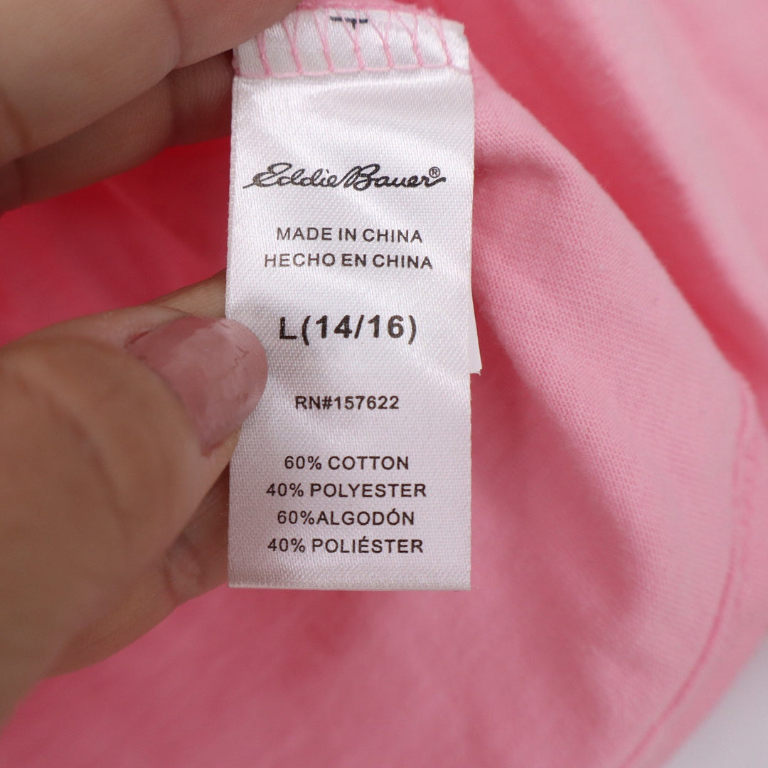 Eddie Bauer Kids Pink Yoga In The Woods Bear Graphic Long Sleeve Tee L 14/16