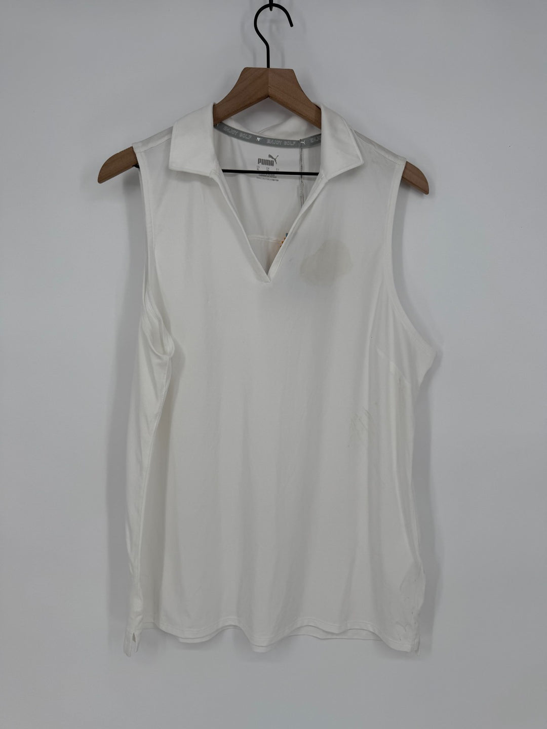Puma Cloudspun Coast Golf Polo Shirt Womens XL White Logo UPF 40 Sleeveless